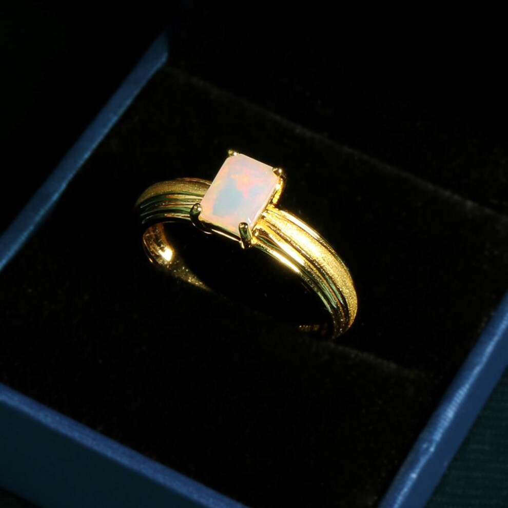 (yellow, us ring size 9#) 925 Sterilng Silver Solitaire Opal Ring Natural Ethiopia Gemstones Fine Jewelry For Women Wife Mom Gift