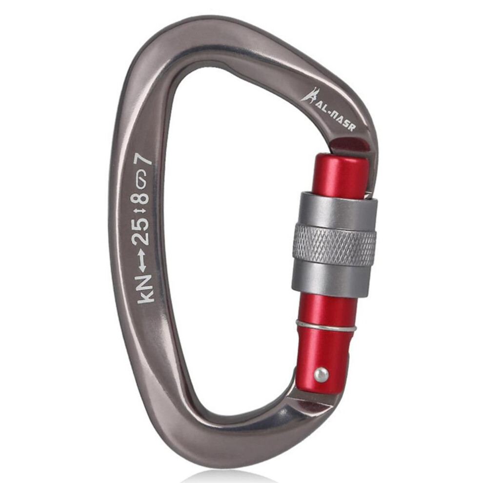 (grey) 25kn Carabiner Screw Locking Gate Carabiner Heavy Duty D-shape Latch Hook