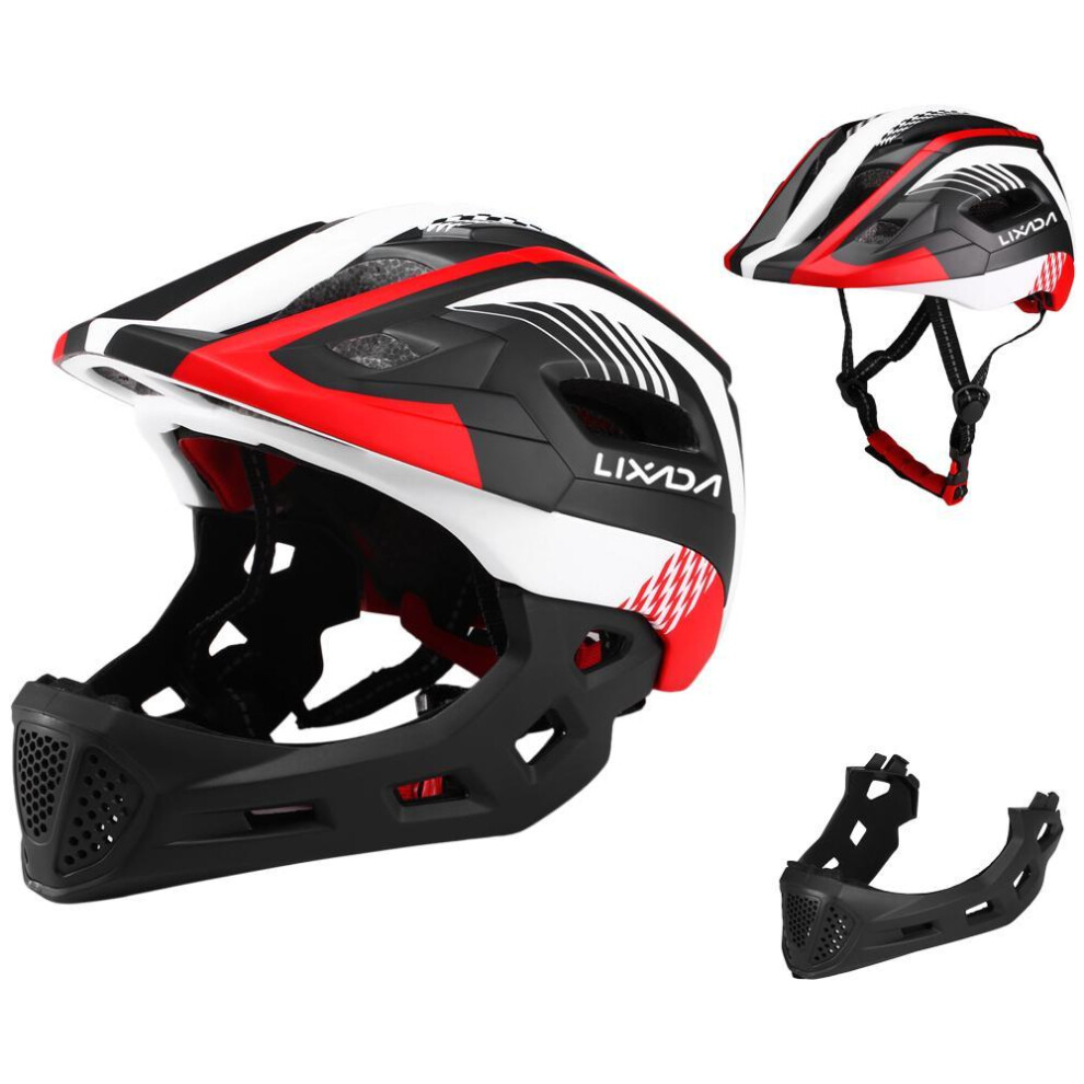 (Black&Red&White) Lixada Kids Detachable Full Face Bike Helmet Breathable Ultralight Cycling Sports Safety Helmet For