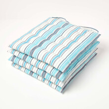 (Set of 4) New England Stripe Seat Pad with Button Straps 100% Cotton