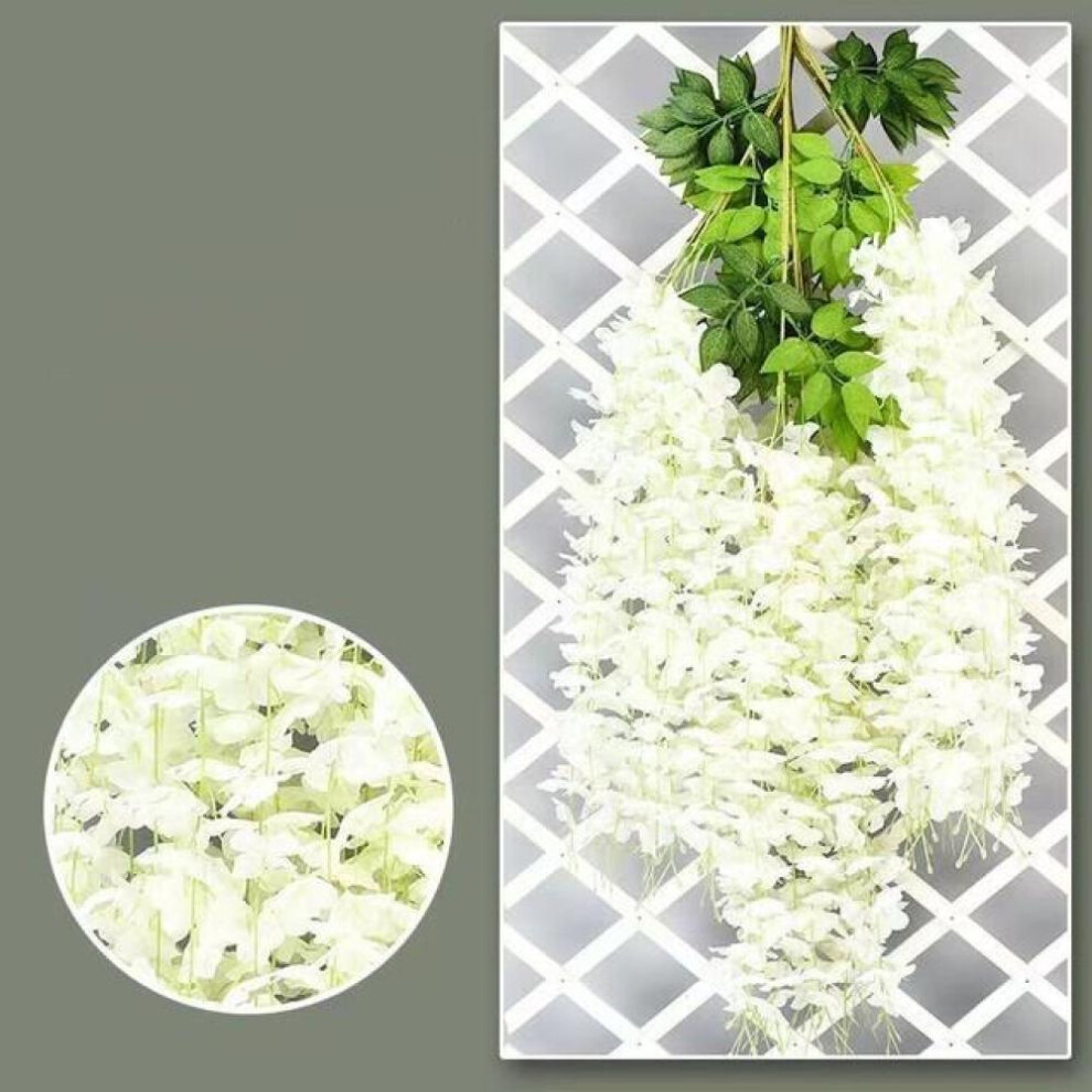 (white) 12pcs Wisteria Artificial Flowers Hanging Garland Vine Rattan Fake Flower String Silk Flowers For Home Garden Wedding Decoration