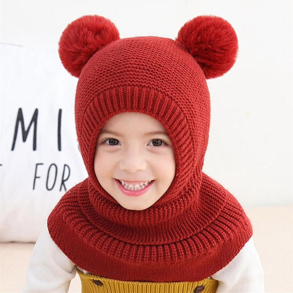 (red) Kids Baby Boys Girls Earflap Hat Winter Warm Knit Crochet   Cap Scarf