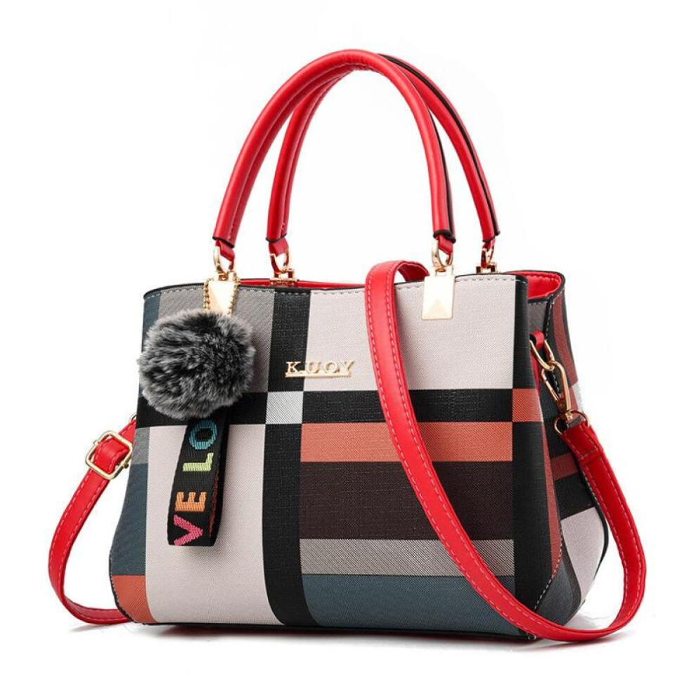 (red, 28x15x20cm) Fashion Patchwork Women Shoulder Bag Ladies Leather Crossbody Bag Messenger Bags Handbag Buckets Large Capacity Woman Totes