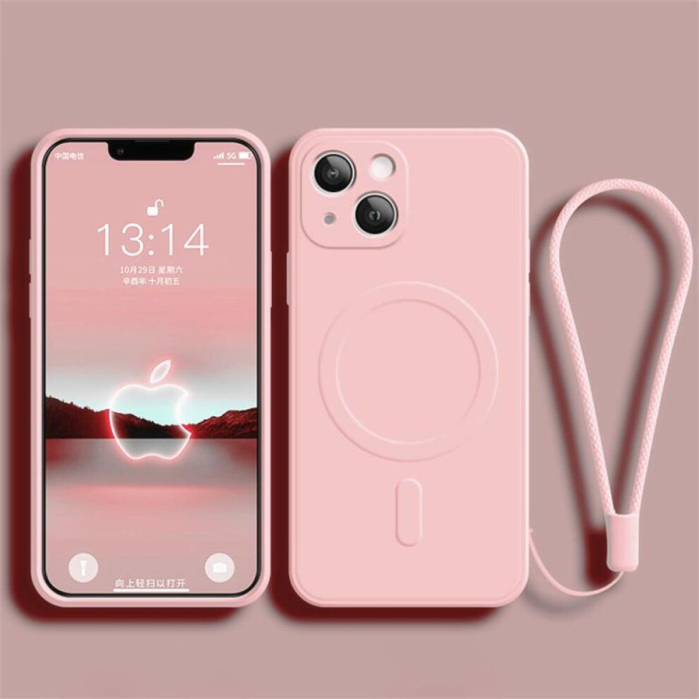 (pink, iPhone 14 Pro) Wrist Strap Silicone Phone Case For Iphone 15 14 13 Pro Max 12 11 X Xr Xs 7 8 Plus Se For Magsafe Magnetic Wireless Charging Cover
