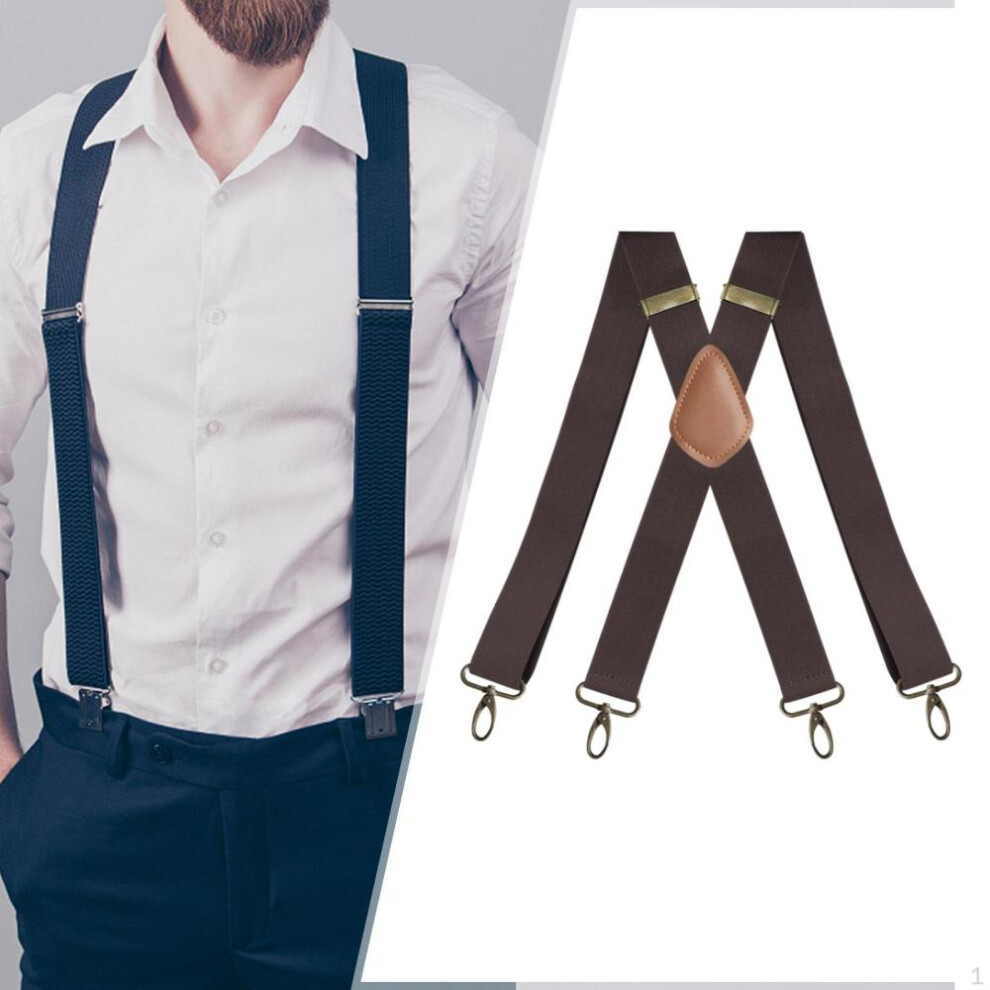 (coffee) , Mens Suspenders With Strong Metal Clips, 3.5cm Wide Heavy Duty Suspenders, Adjustable Elastic