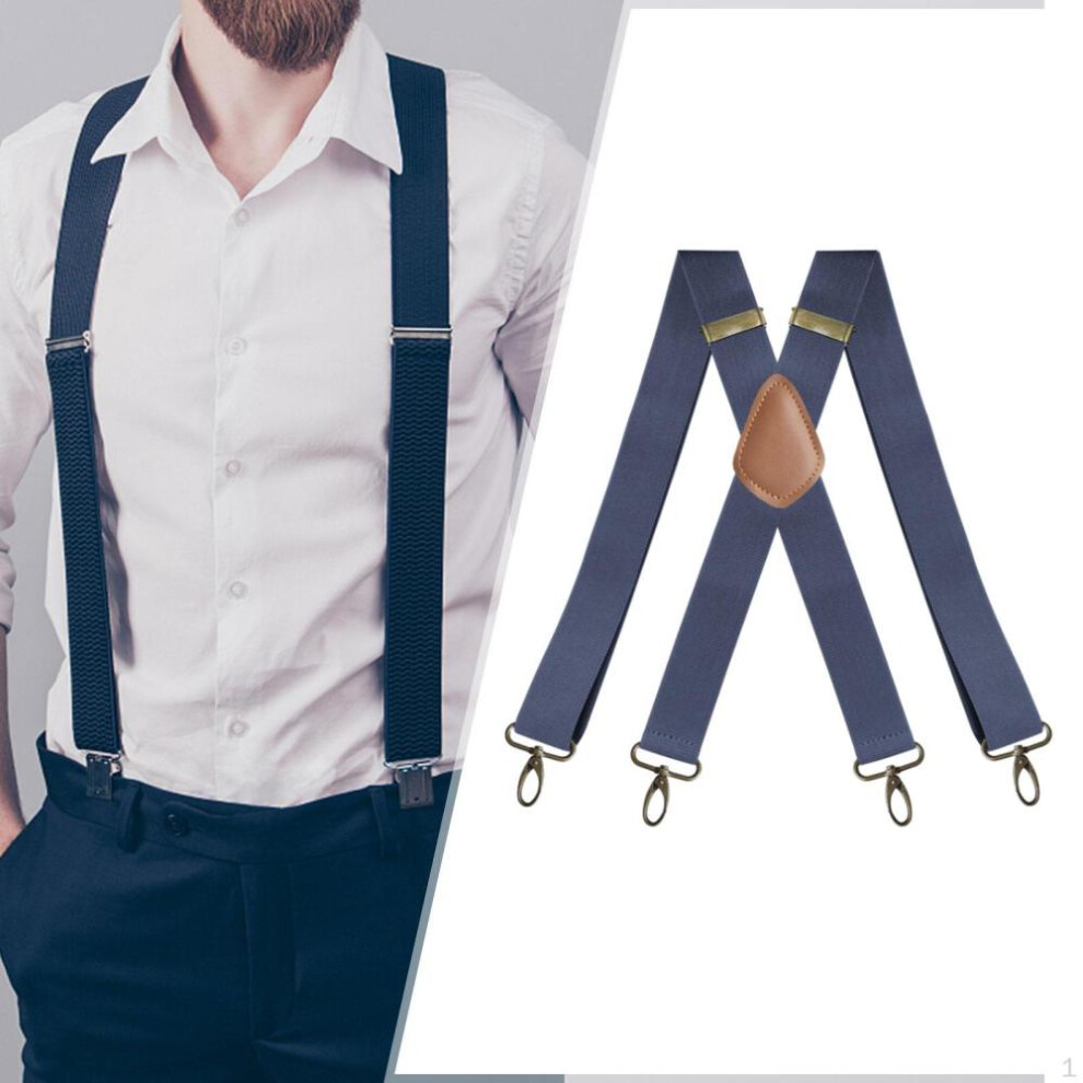 (blue) , Mens Suspenders With Strong Metal Clips, 3.5cm Wide Heavy Duty Suspenders, Adjustable Elastic