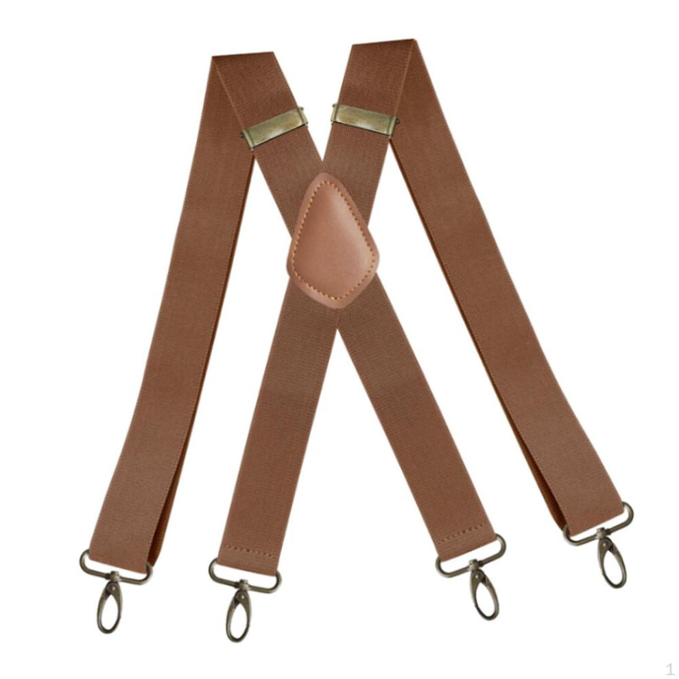 (brown) , Mens Suspenders With Strong Metal Clips, 3.5cm Wide Heavy Duty Suspenders, Adjustable Elastic