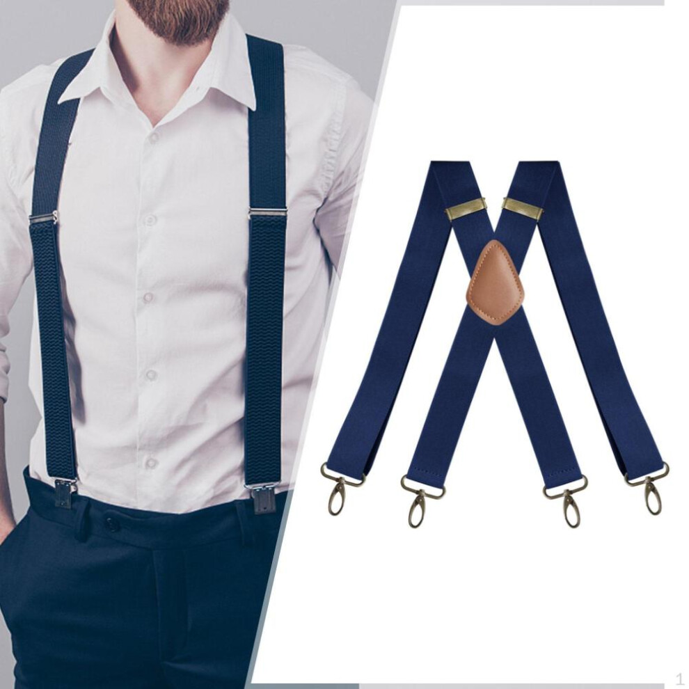 (navy blue) , Mens Suspenders With Strong Metal Clips, 3.5cm Wide Heavy Duty Suspenders, Adjustable Elastic