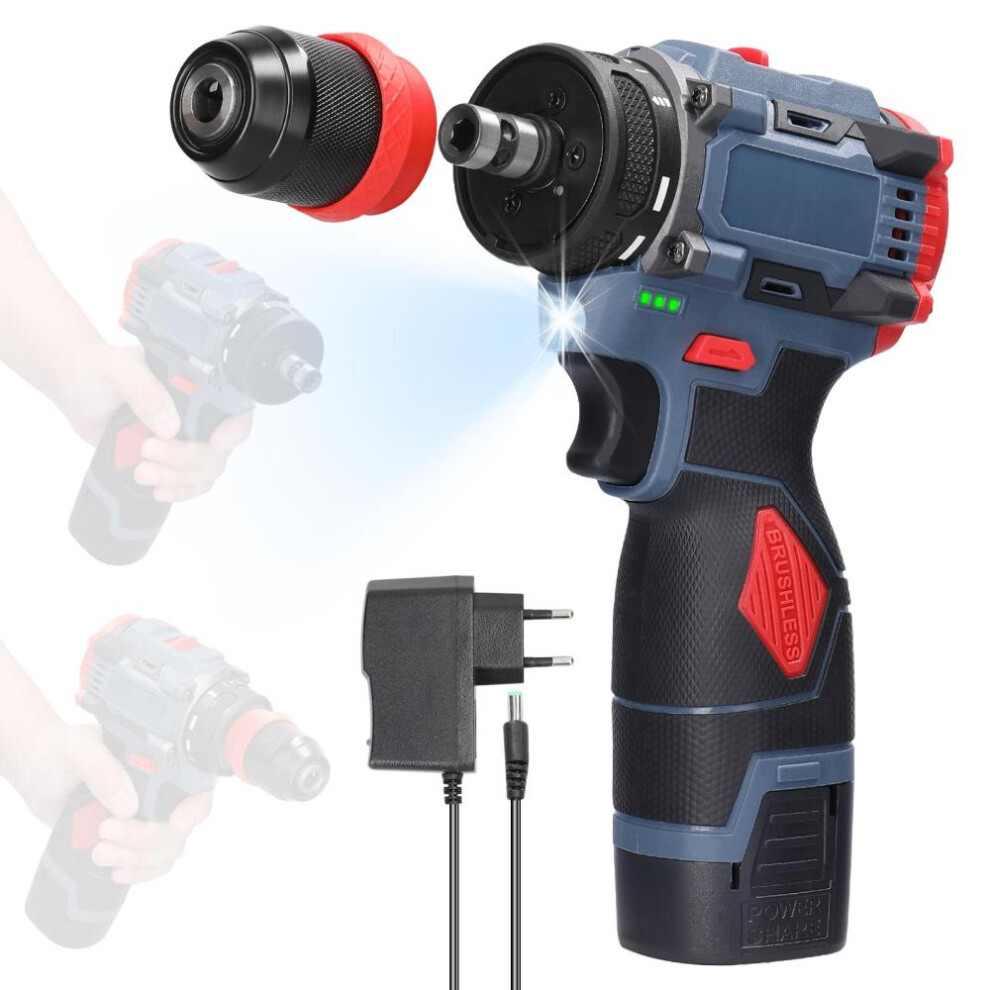 (multicolor, 1pcs battery EU Plug) 16.8v 2in1 Lithium Drill Electric Screwdriver Multifunction Power Tool Torque Brushless Motor