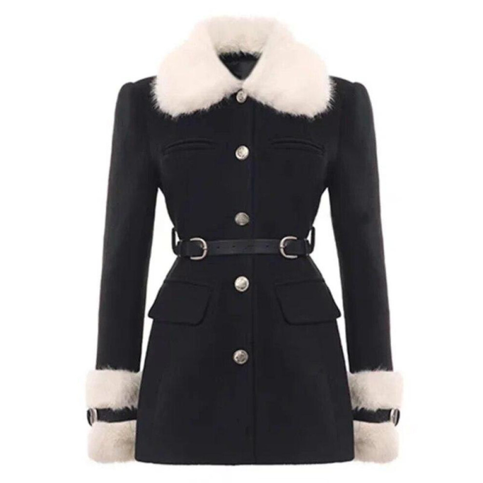(black, M) 2023 Winter Black Elegant Coats Women Casual Sweet Warm Long Sleeve Fur Collar Dress Coat Korean Fashion Jacket Outwear Chic New