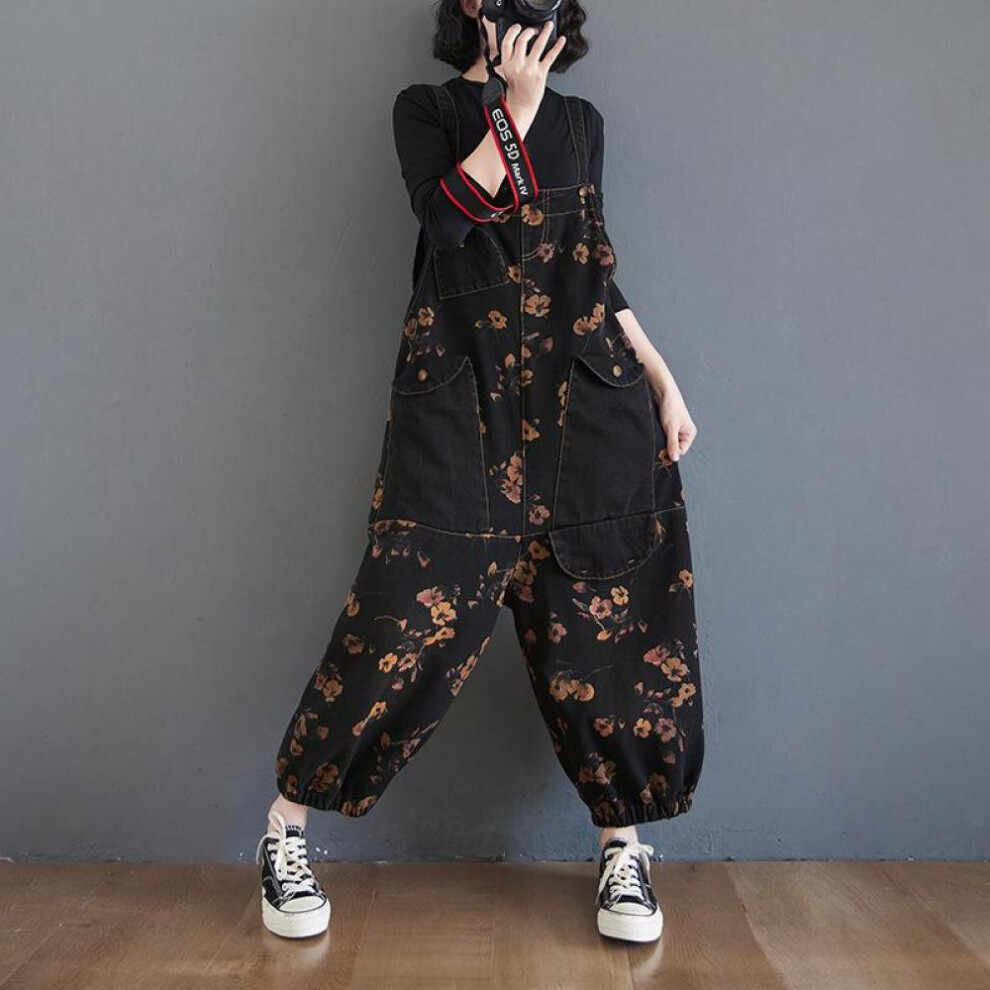 (as the picture, XXL) Long Jumpsuits Ladies High Waist Vintage Denim Jumpsuits Women Multi-pockets Casual Jeans Jumpsuits Plus Size