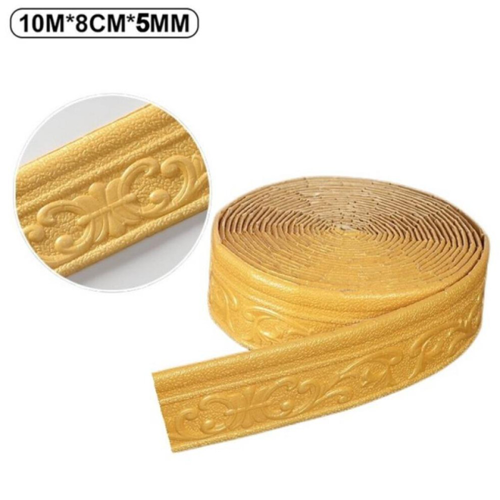 (gold, 10M*8CM) 10m 3D Self-adhesive Wall Trim Line Skirting Border Waterproof Baseboard Wallpaper Sticker For Living Room Home Decoration