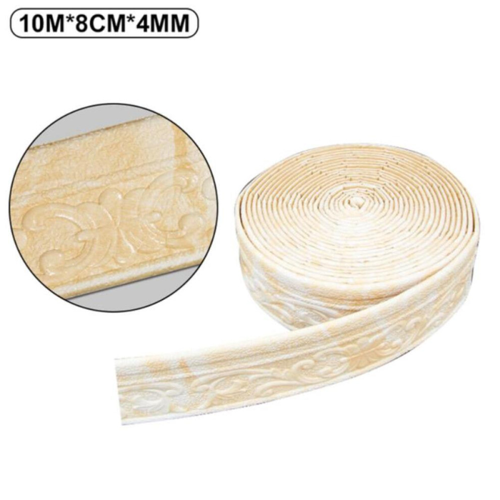 (beige, 10M*8CM) 10m 3D Self-adhesive Wall Trim Line Skirting Border Waterproof Baseboard Wallpaper Sticker For Living Room Home Decoration