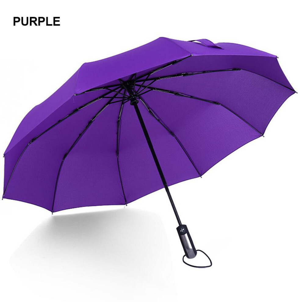(purple) Home Useful Fashion High Quality 10 Ribs 3 Folds Automatic Folding Umbrella Compact Travel Parasol Windproof Uv Resistance