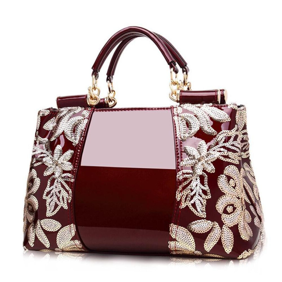 (wine red, 31*15*21cm) Yogodlns Embroidery Women Bag Leather Purses Handbags Luxury Shoulder Bags Female Bags For Women