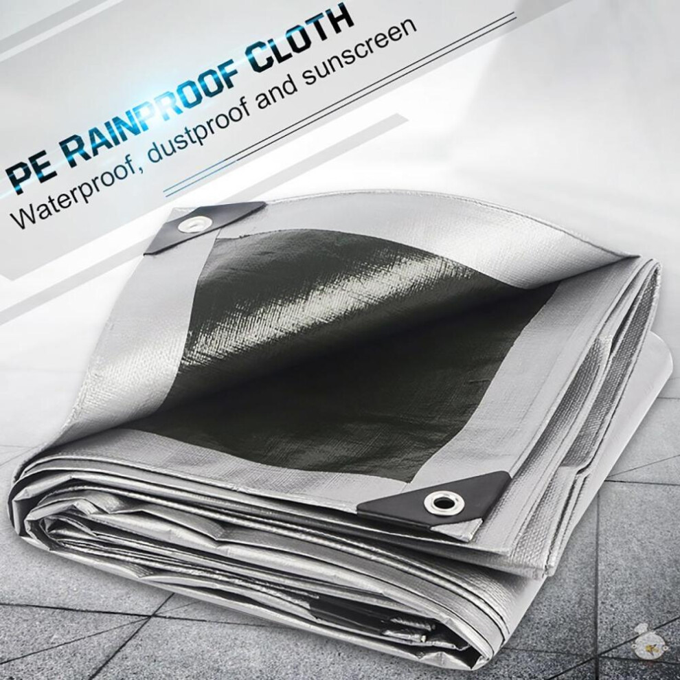 (silver, 2X4M) Heavy Duty Reinforced Tarpaulin Waterproof Poly Tarp Ground Sheet Camping Tent Boat Car Truck Cover