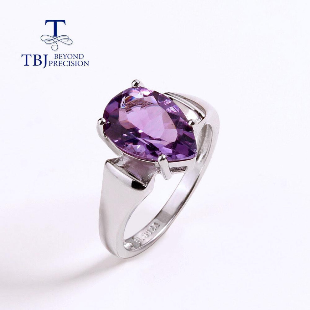 (purple, us ring size 8#) Simple Pear Shape Silver Ring Pear 8*12mm Natural Amethyst Gemstone Fine Jewelry 925 Sterling Silver For Women Wife Mom Gift