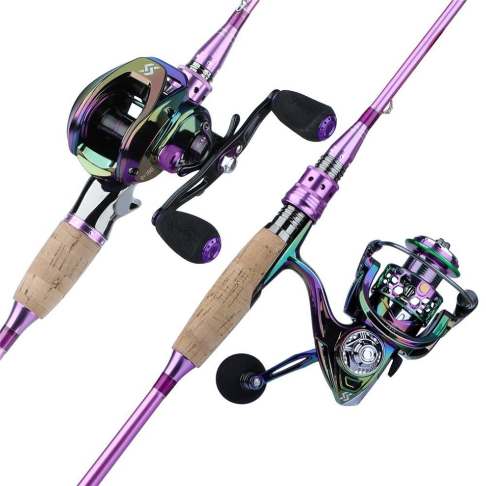 (Casting2.1M&Left) Fishing Rod Reel Set 4 Section 2.1m Portable Travel Fishing Rod Pole And Spinning Casting Fishing Reel For Freshwater Fishing