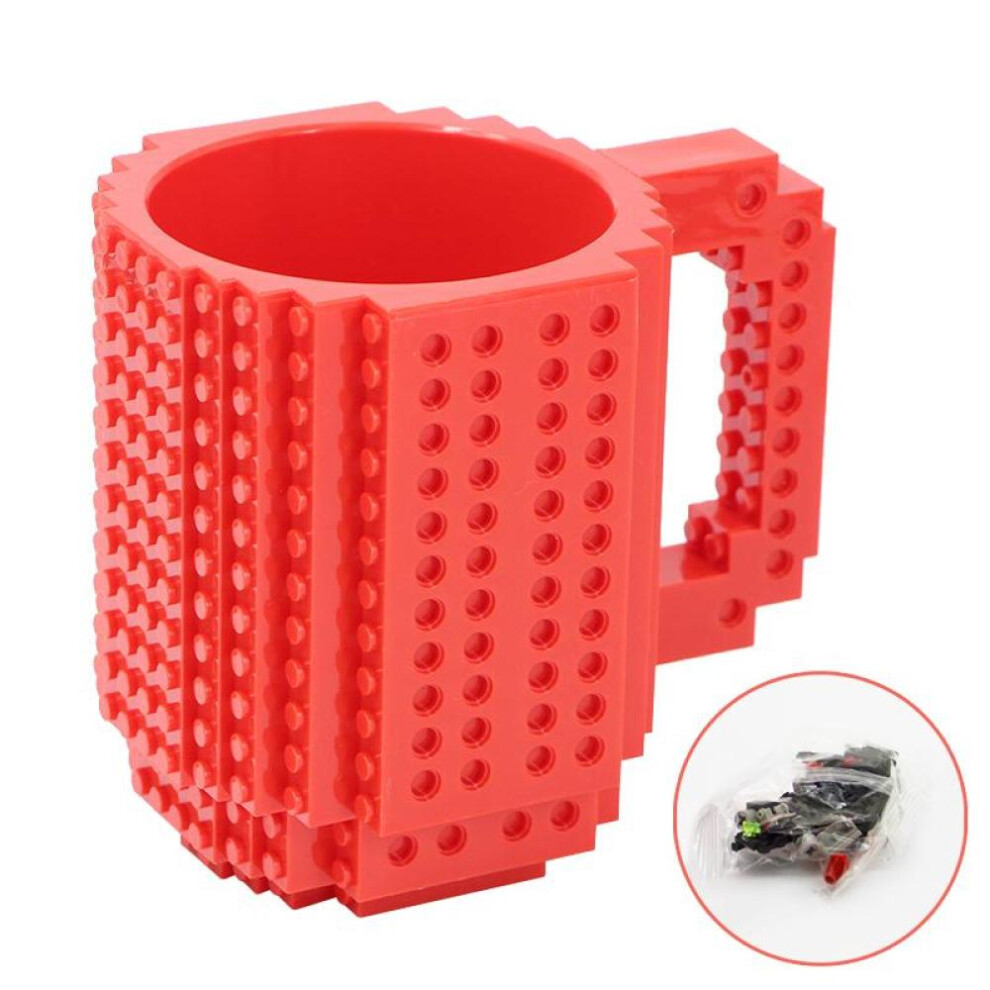 (Red Block Mug) Promotional Funny Building Blocks Coffee Mug Diy Build-on Brick 350ml/12oz Plastic Tea Cup Mug For Kids Christmas Gifts