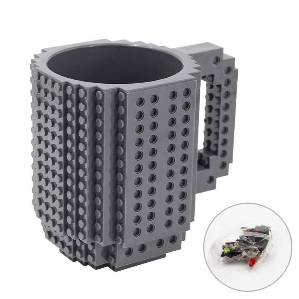 (Gray Block Mug) Promotional Funny Building Blocks Coffee Mug Diy Build-on Brick 350ml/12oz Plastic Tea Cup Mug For Kids Christmas Gifts
