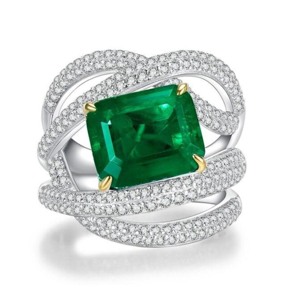 (as the picture, 6) 925 Sterling Silver Emerald Cut 5 Carat Emerald Simulated Moissanite Gemstone Ring For Women Gifts
