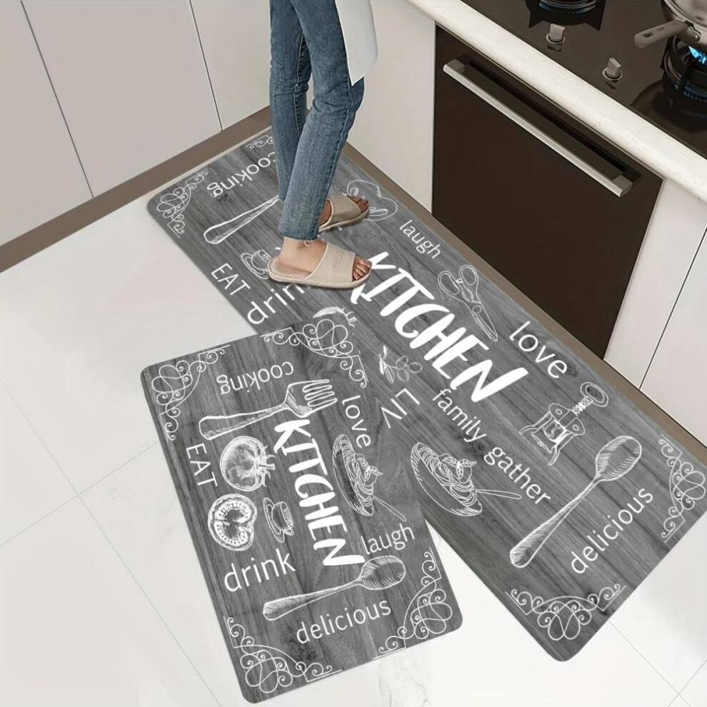 (40*60cm+40*120cm?2Pcs?) Oil-proof Kitchen Rug Soft Cushioned Anti-fatigue Comfortable Mat Waterproof Non-slip Memory Foam Floor Mat Runner Rug Throw Rug For Kitchen