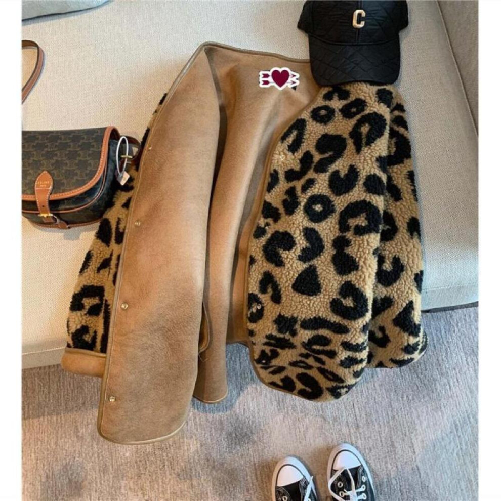 (as the picture, XL) Leopard Print Winter Jacket Autumn New Lamb Wool Faux Fur Coat Female Casual Korean Fashion Loose Thick Warm Plush Outerwear
