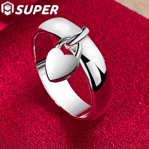 (9#) 925 Sterling Silver Heart Lock Ring Jewelry