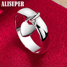 (6#) 925 Sterling Silver Heart Lock Ring Jewelry