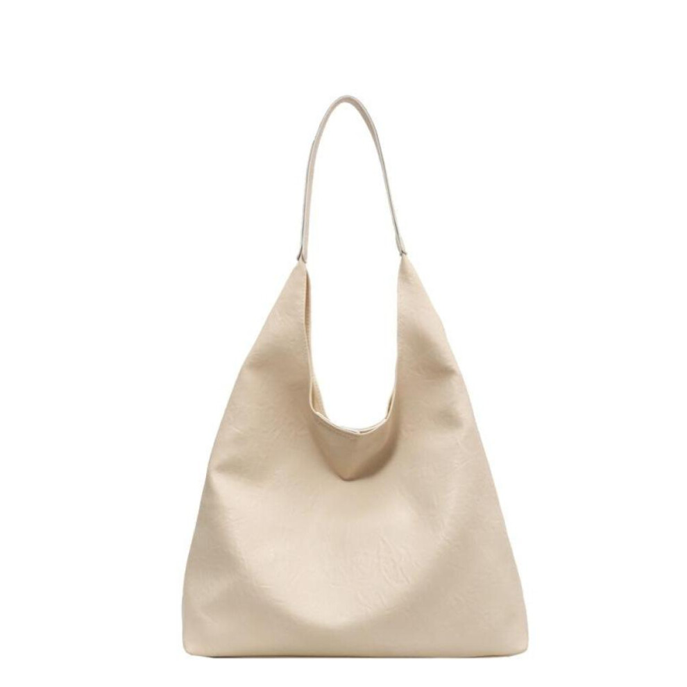 (beige) Large Capacity Bag Women&apos;s Shoulder Bucket Bag Pu Leather Class Tote Bag
