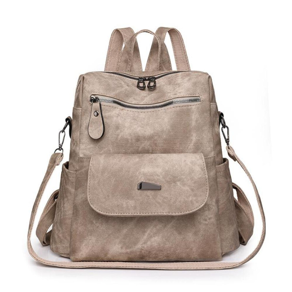 (khaki) Solid Color Backpack Women&apos;s Backpack Large Capacity Travel Schoolbag