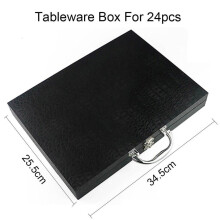 (black, for 24pcs) Tableware Box For Dinnerware Set Antioxidative Wooden Gift Box Cutlery Collection Case Gold Black Silver Storage Box
