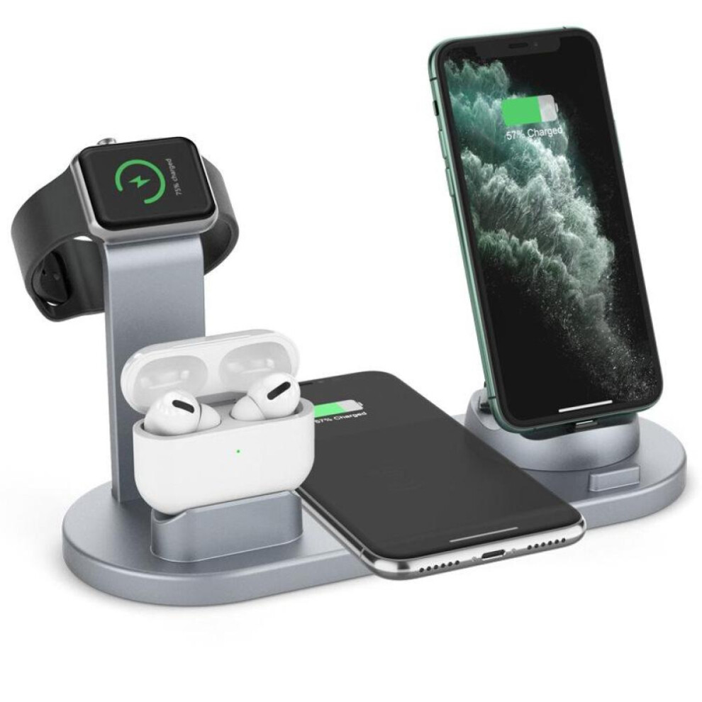 (grey) 4 In 1 Wireless Charging Induction Charger Stand For Iphone 14 13 12 11 Pro Max Samsung Airpods Pro Apple Watch Ultra 8 7 Docking Station