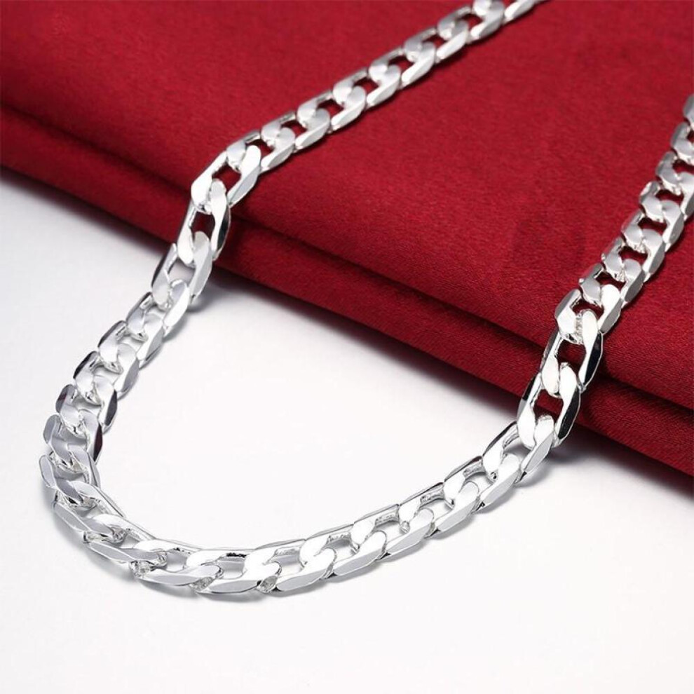 (silver, 40cm) S925 Sterling Silver 16/18/20/22/24 Inch 8mm Flat Sideways Figaro Chain Necklace For Woman Man Fashion Wedding Jewelry