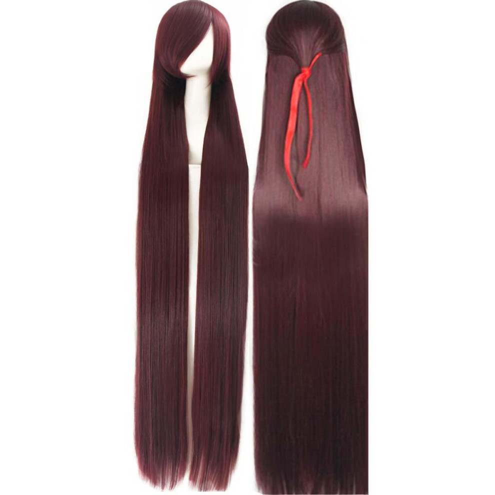 (red) 150cm Women Black Lady Long Straight Hair Full Wigs Cosplay Party Anime Wig Hair Extensions