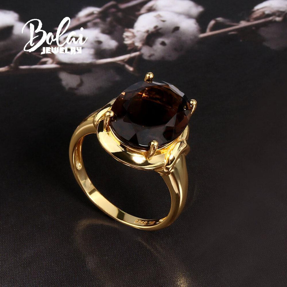 (brown, us ring size 10#) Classic simple design smoky quartz Ring 925 sterling silver yellow natural gems women&apos;s fine jewelry daily wear