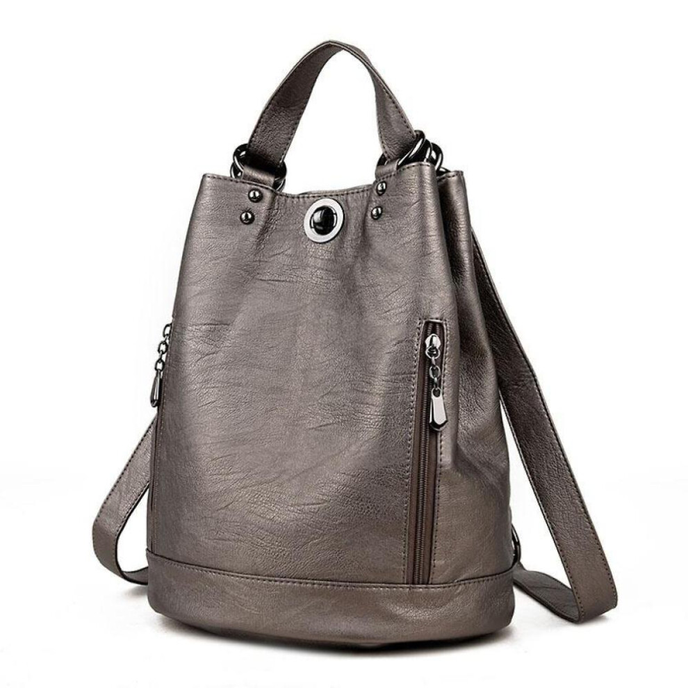 (bronze, One Size) Durable Fashion Women Pu Leather Black Bagpack Female Rucksack Shoulder Bag