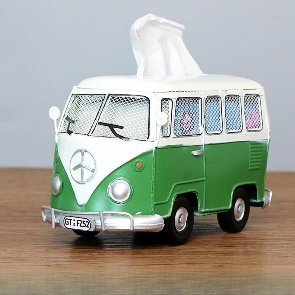 (green) Vintage Iron Art Creative Industrial Style Bus Tissue Box Home Living Room Desktop Decoration Restaurant Paper Drawout Box Decoration