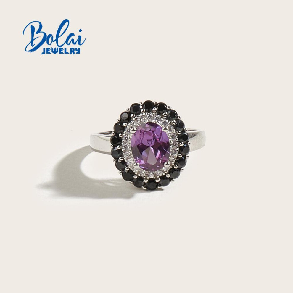 (purple, us ring size 8#) 925 Sterling Silver Chic Ring With Created Alexander Color Change Stone Fine Jewelry For Women Wife Mom Nice Birthday Gift