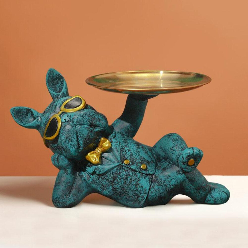 (green) Resin Decorative Dog Statue Butler With Tray Storage Table Living Room French Bulldog Ornament Decorative Sculpture Craft Gift