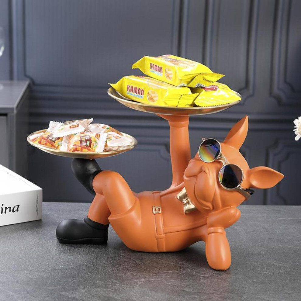(orange) Resin Decorative Dog Statue Butler With Tray Storage Table Living Room French Bulldog Ornament Decorative Sculpture Craft Gift
