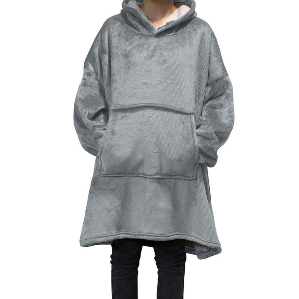 (grey, ONE SIZE) Winter Warm Oversized Thick Fleece Giant Hoodies Long Sweatshirt Flannel Women Hoody Pullover