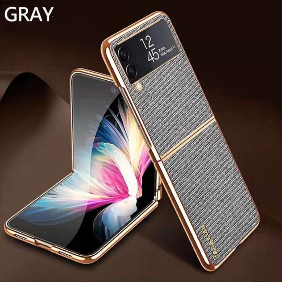 (gray, For Samsung Z Flip 4) For Samsung Z Flip 4 5g Case High Quality Cloth Texture Leather Plating Frame Hard Pc Cover For Galaxy Z Flip4 5g Fundas