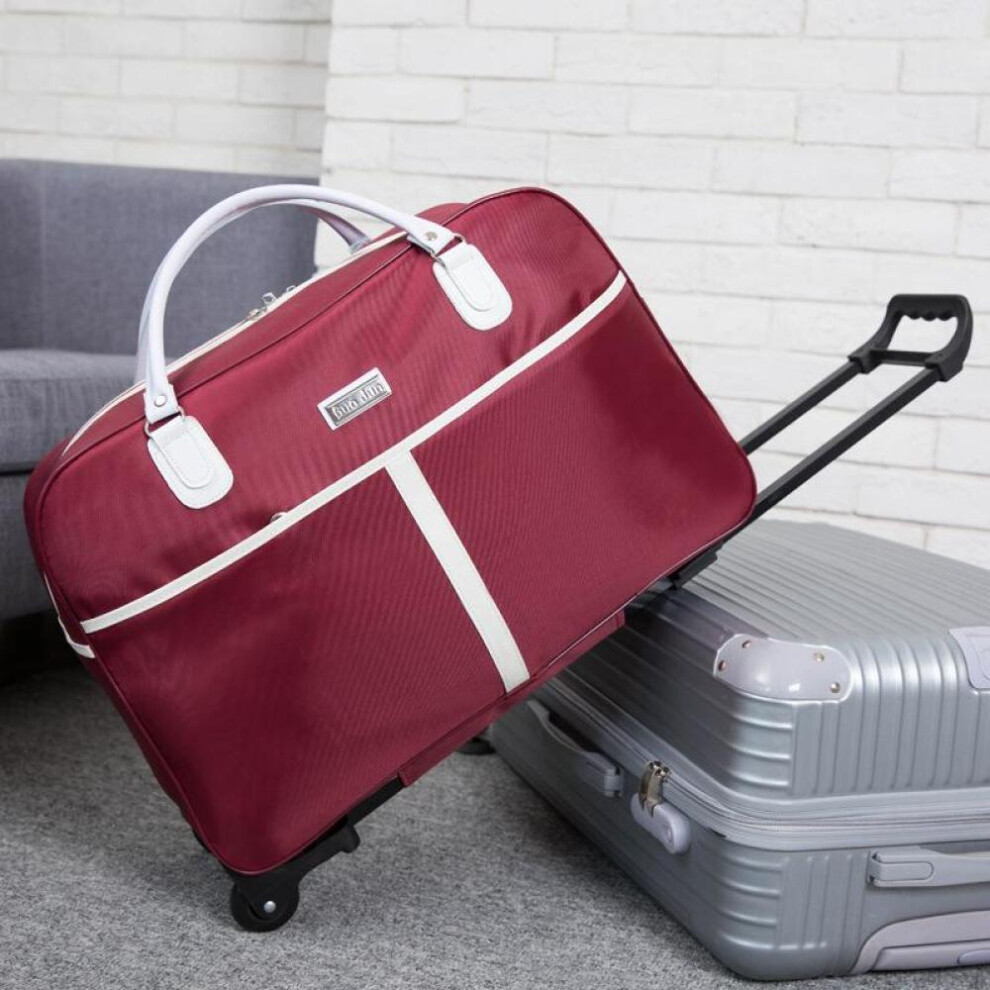 (wine red) Trolley Luggage Travel Bag Waterproof Rolling Boarding Bag Foldable Duffle Bags Suitcase