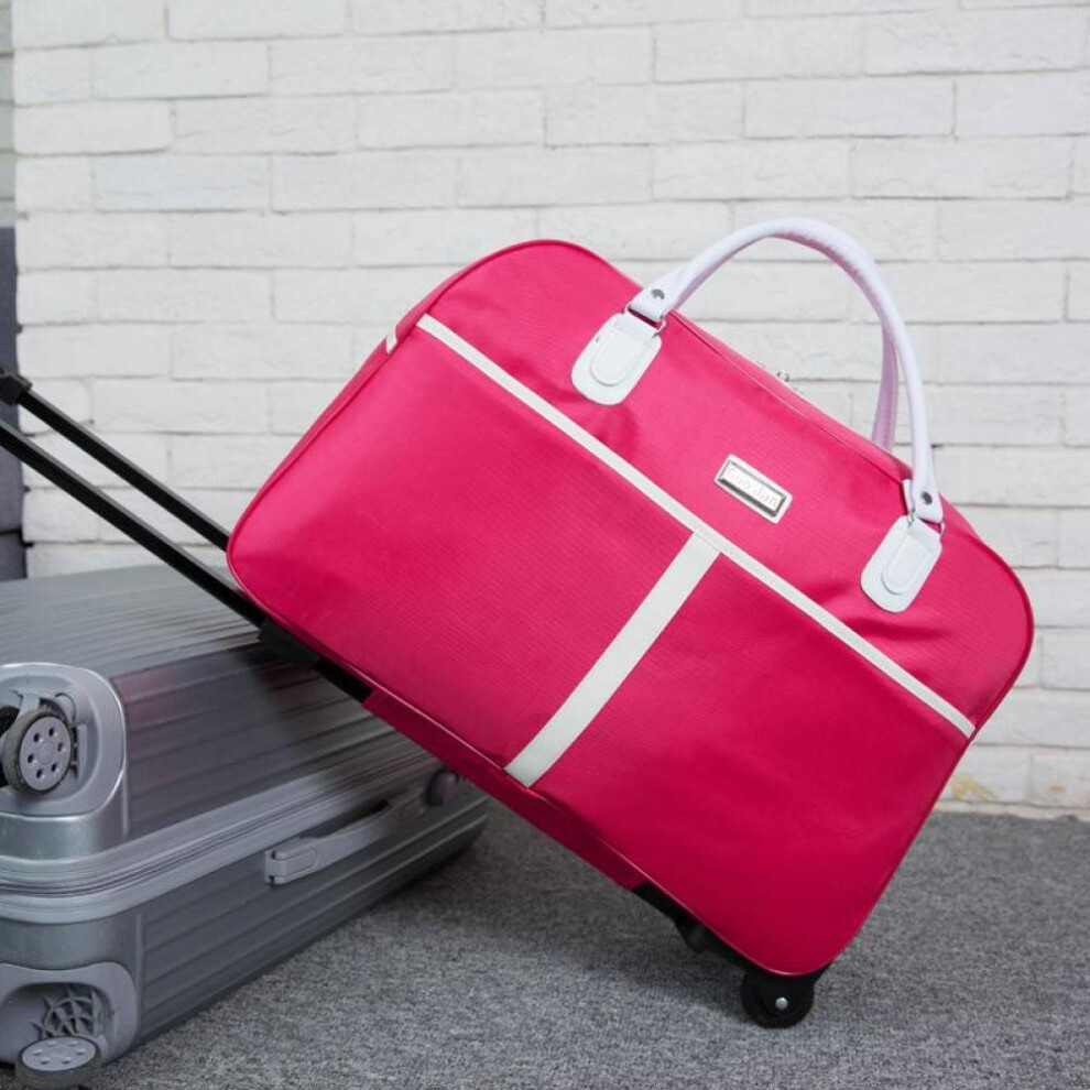 (rose red) Trolley Luggage Travel Bag Waterproof Rolling Boarding Bag Foldable Duffle Bags Suitcase