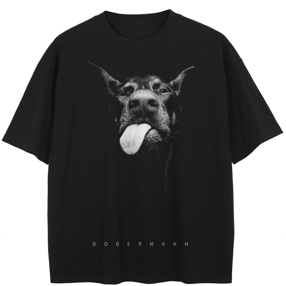 (black, 3XL) Streetwear Dobermann Graphic T-shirt Cotton Unisex Tops Tees Summer Short Sleeves T Shirt