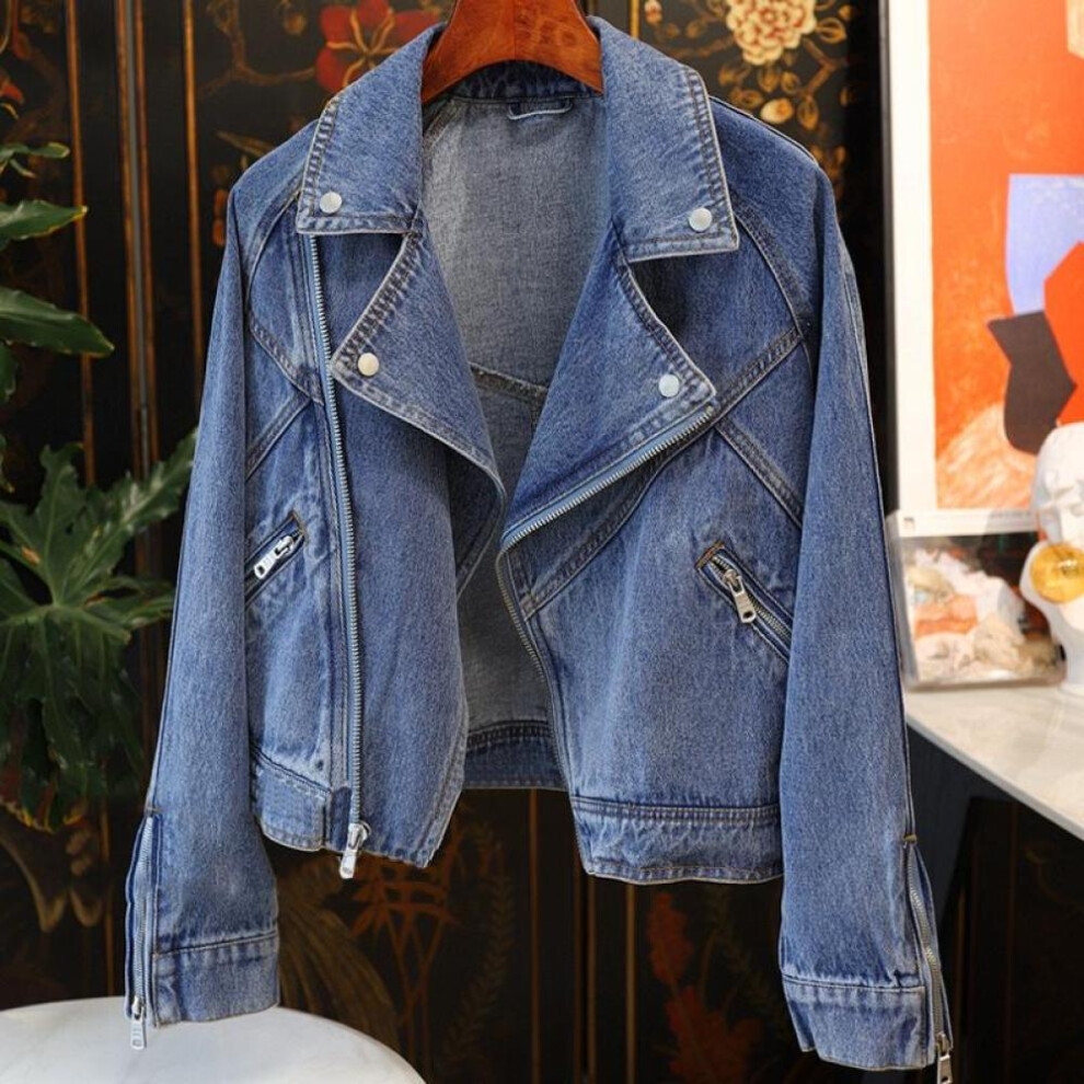(denim blue, XS) Women&apos;s Spring And Autumn Fashion Long Sleeve Denim Jacket