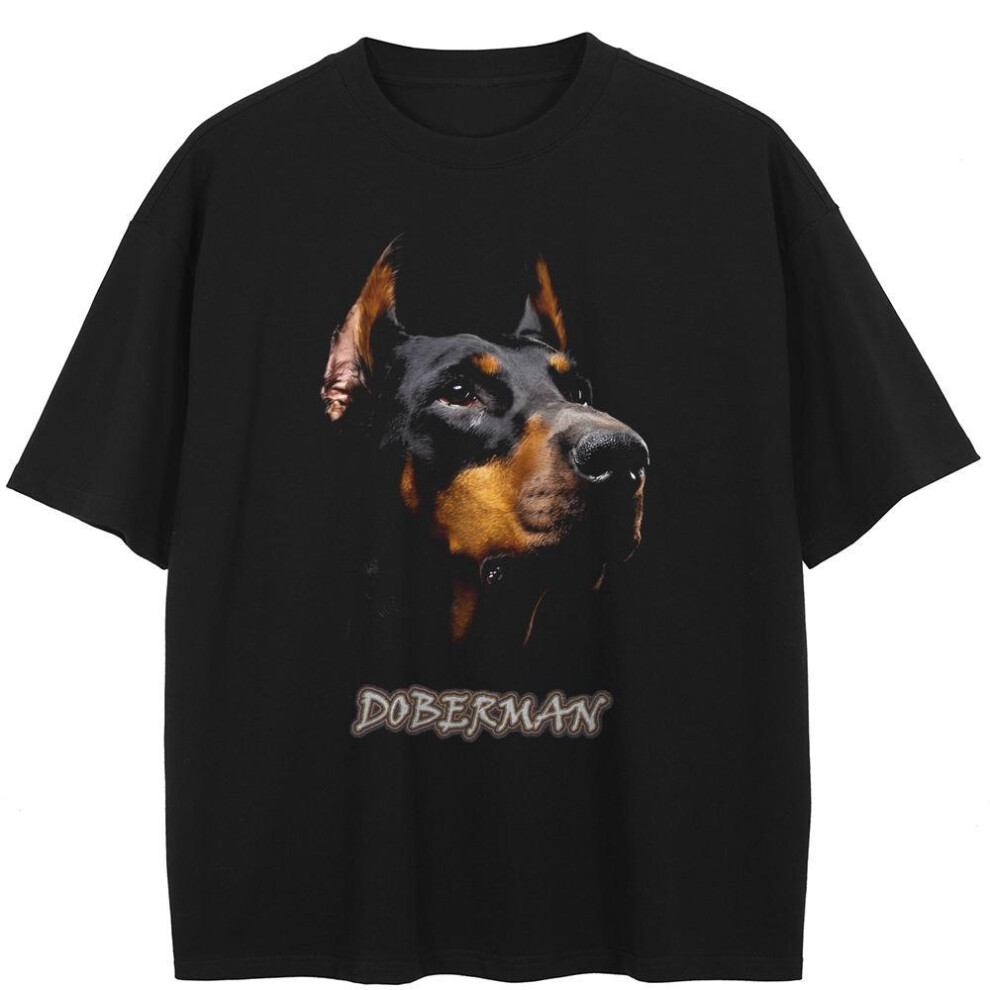 (black, XL) Streetwear Dobermann Graphic T-shirt Cotton Unisex Tops Tees Summer Short Sleeves T Shirt