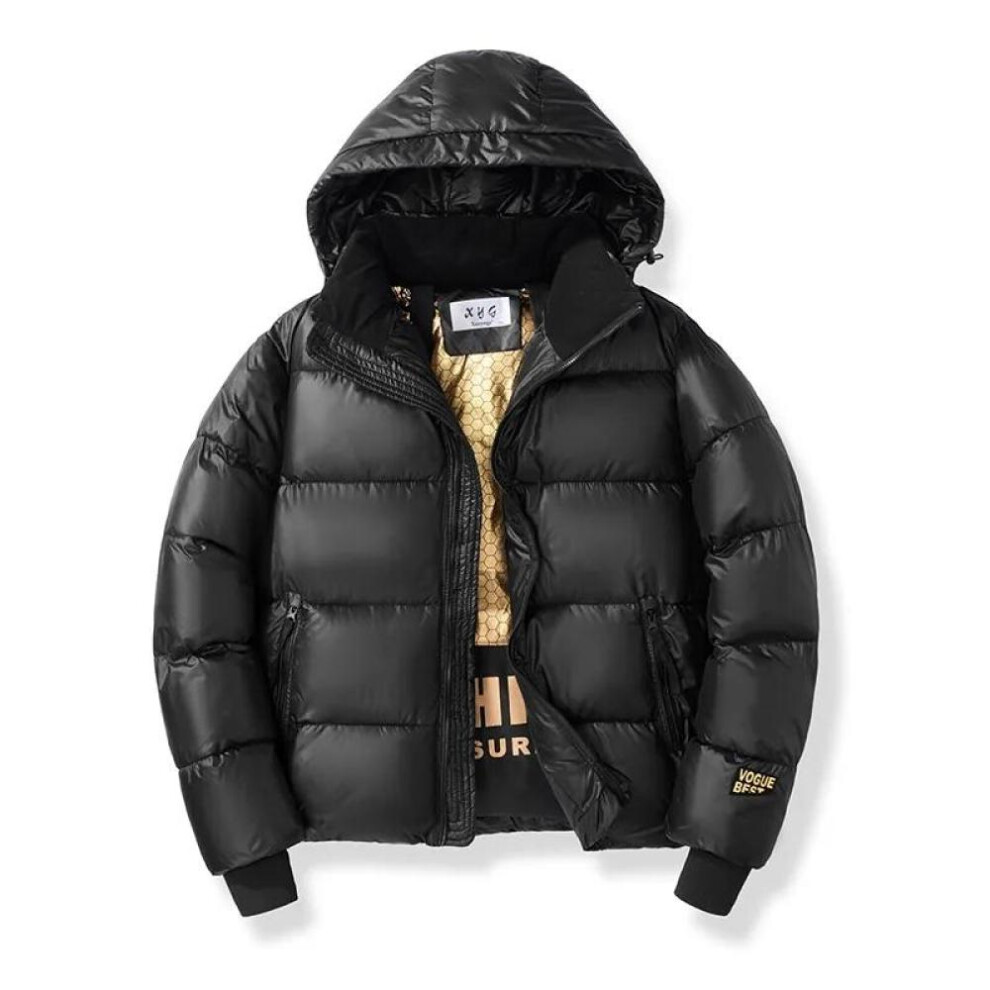 (black, XL) Winter Men's Casual Windproof Hooded Quilted Jacket Black Gold Vintage Thickened Parka