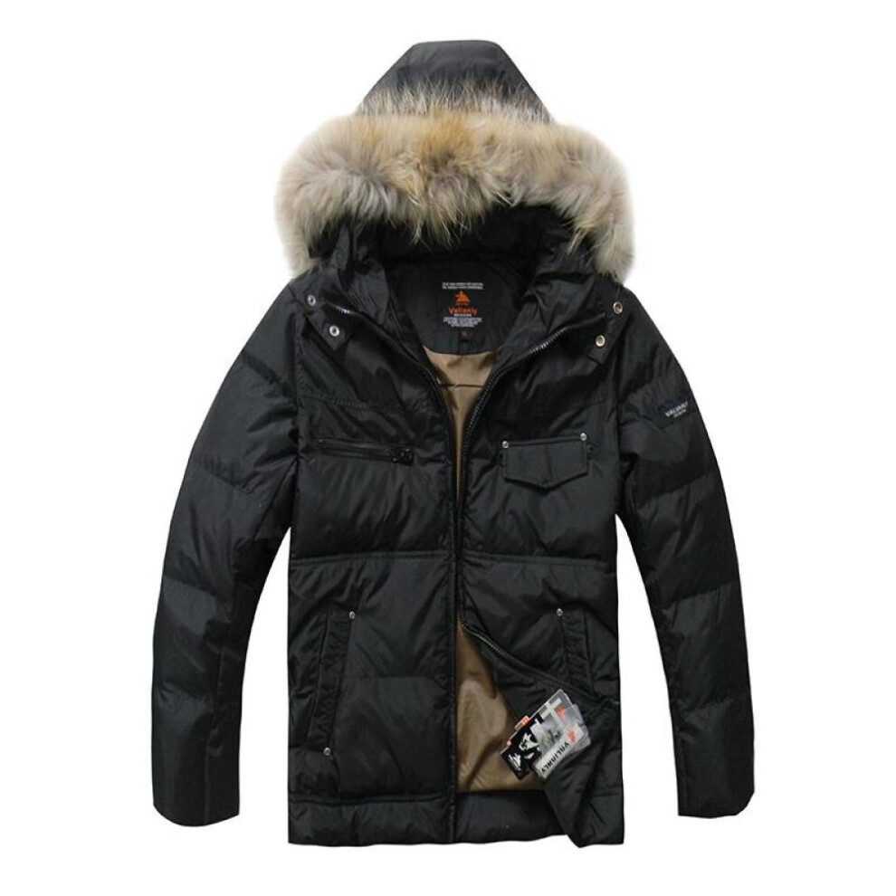 (black, 3XL) Men Down Jacket Winter Warm Down Coats 80% White Duck Down Real Raccoon Fur Winter Men Coats Black
